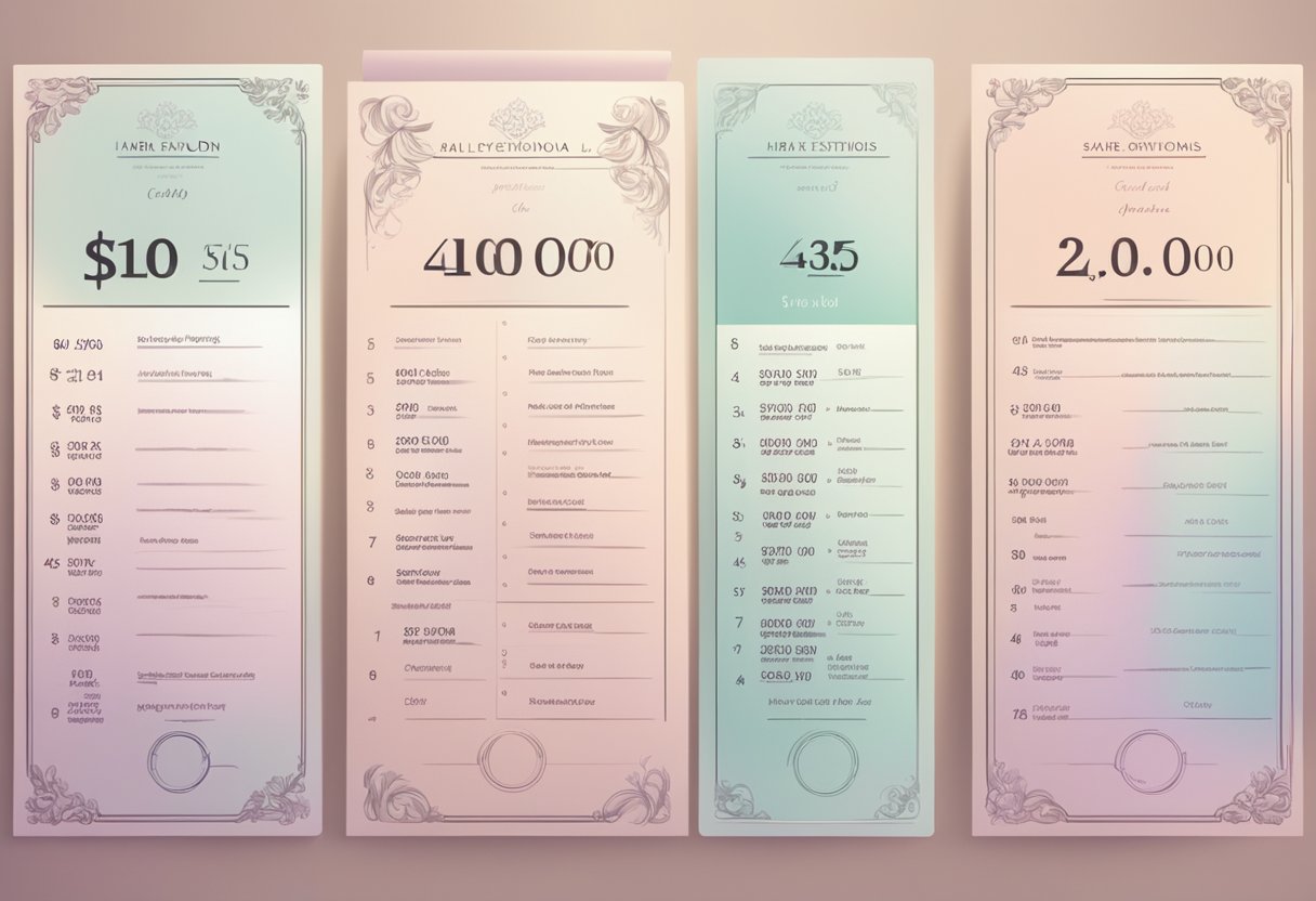 A price list for hair extensions with various cost options displayed on a salon counter